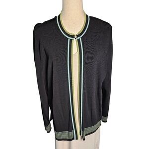 Dressbarn Black Cardigan with Green And Blue Trim Sz 18-20